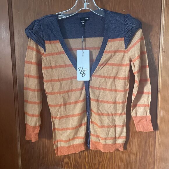 VERO MODA Tops - Vero Moda Thin Light Sweater Wide Stripe Metallic Orange Tan Gray Knit SZ S NWT